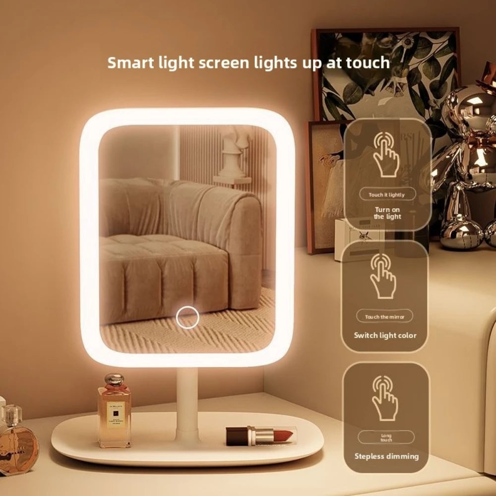 Women'S Bedroom Vanity Mirror Makeup Mirrors Niche Modern Desktop Vanity Mirror Wall Table Decorative Bathroom Light Led Home