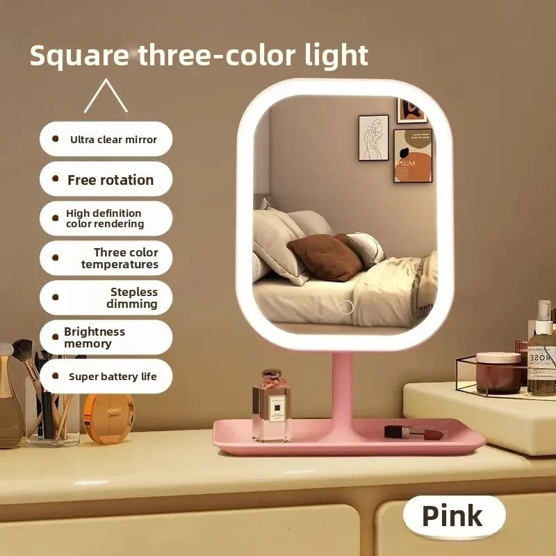 Women'S Bedroom Vanity Mirror Makeup Mirrors Niche Modern Desktop Vanity Mirror Wall Table Decorative Bathroom Light Led Home